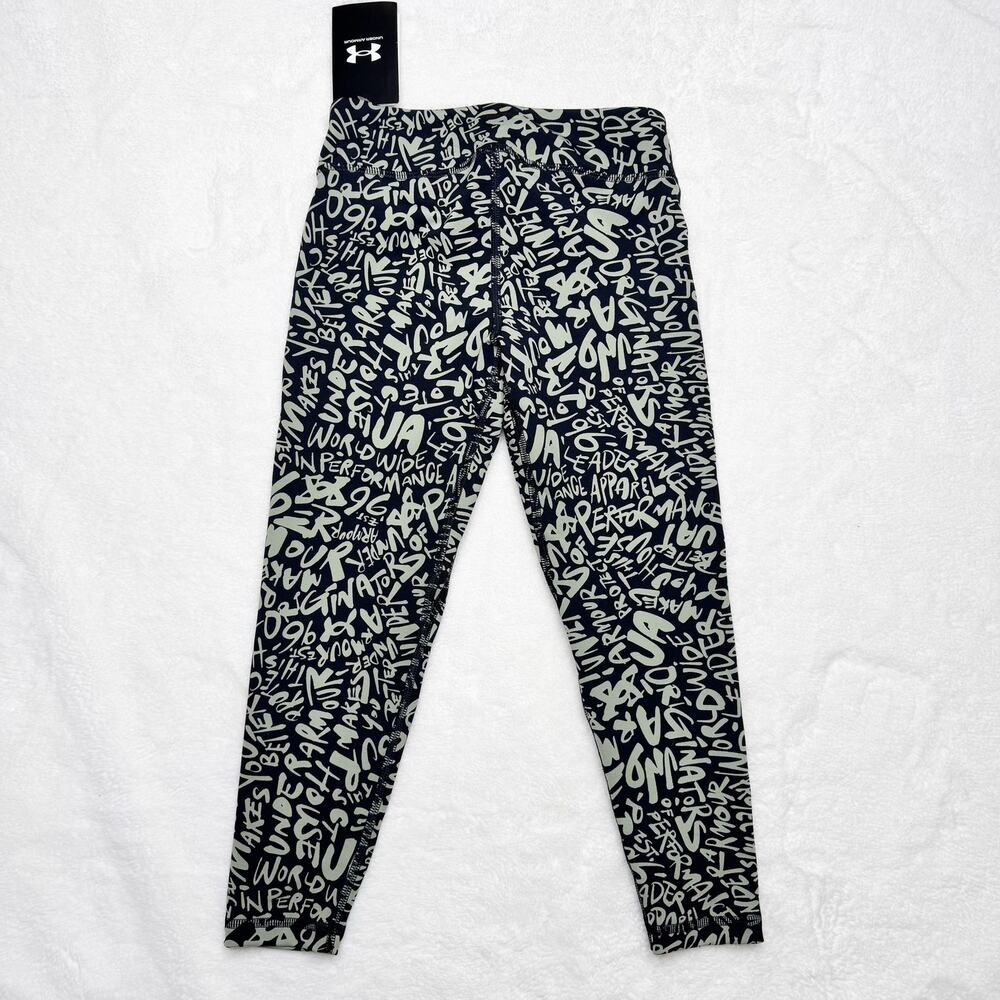 UNDER ARMOUR Girl's Motion Black & Khaki Printed Crop Tights size Small NEW - Picture 3 of 6
